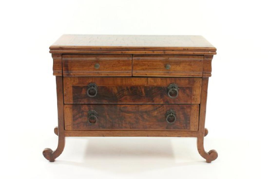 Miniature 4-Drawer Inlaid Banded Commode: Approx. 11" H x 16 1/4" W x 7 1/2" D. From the estate of a NYC socialite. (7037)