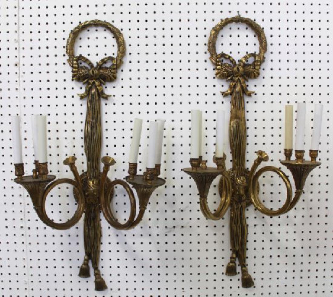 Pr Gilt Brass Louis XVI Style French Horn Sconces (1 of 4)