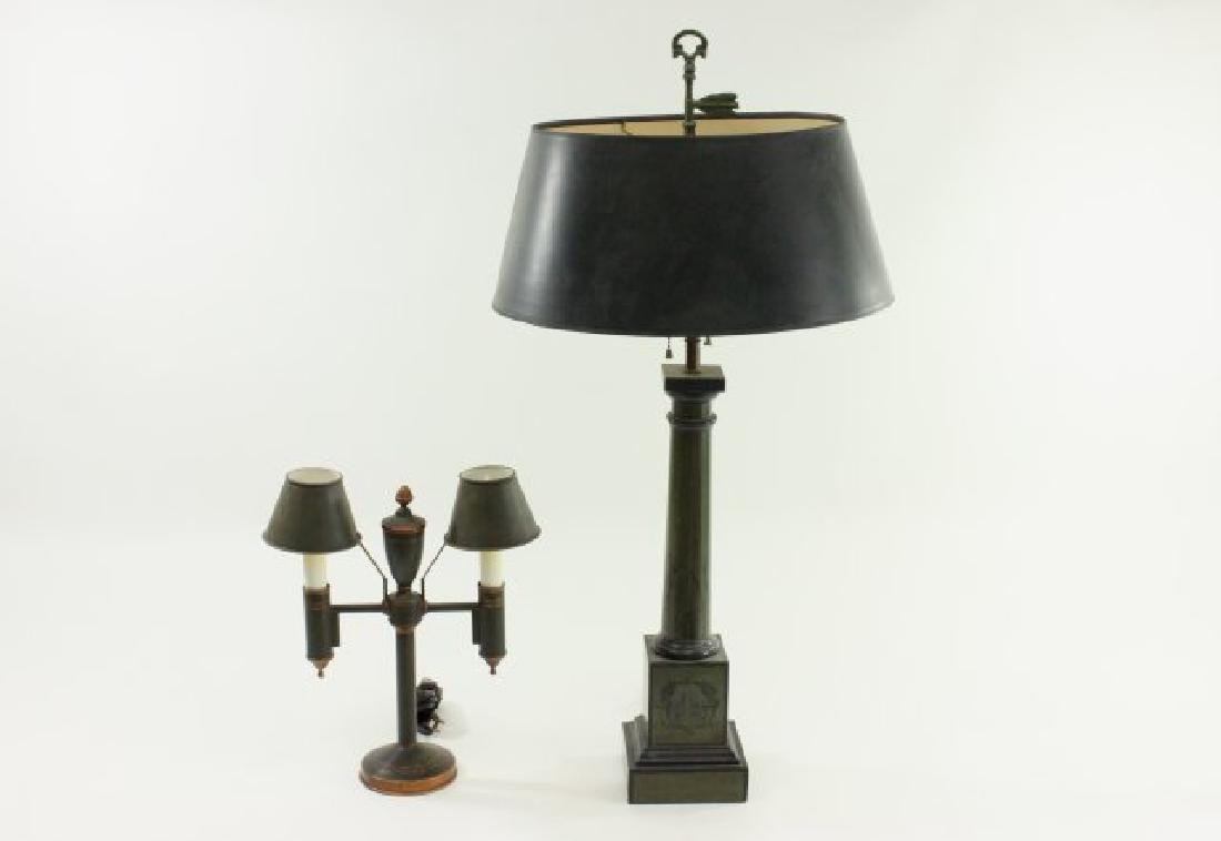 2 Green Paint Decorated Tole Lamps (1 of 5)