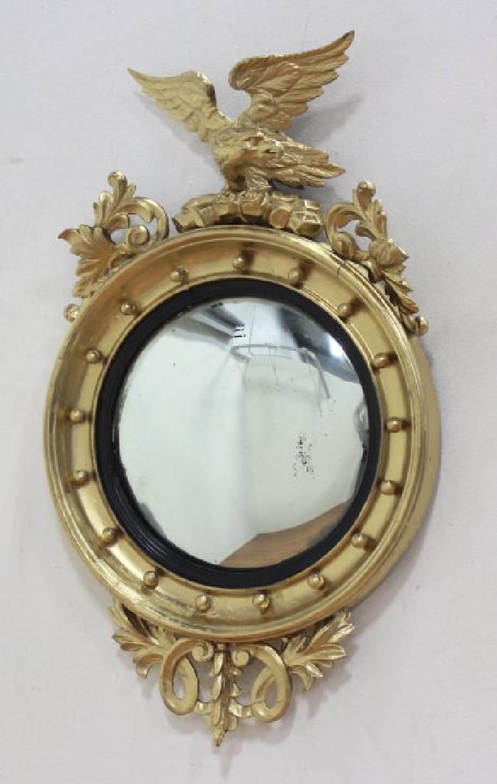 19th Century Federal Style Bullseye Mirror: Approx. 33" H x 20" W. From the estate of Bent Ove Petersen. Restorations.