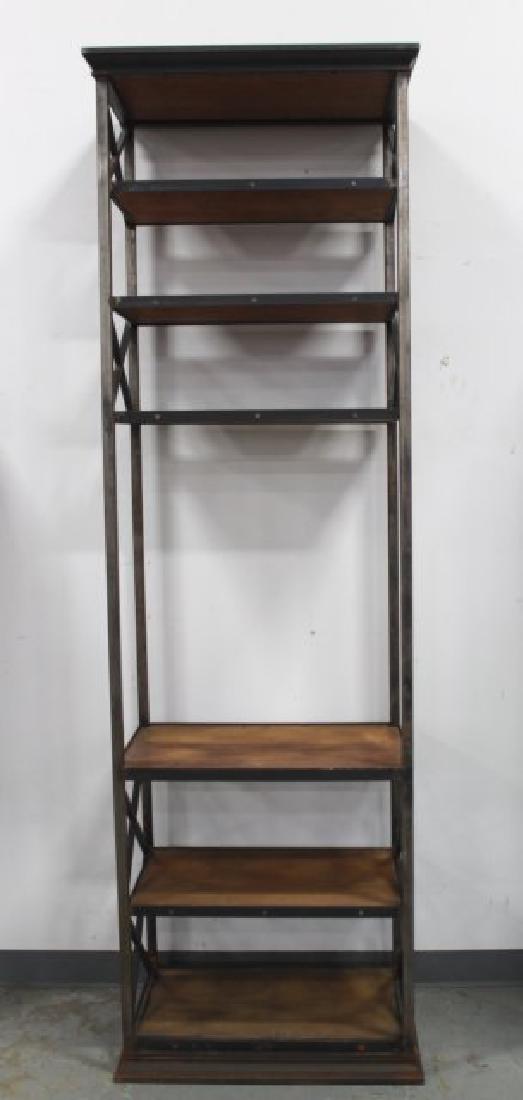 Large Industrial Steel & Wood Etagere: Approx. 95" H x 27" W x 18" D.
