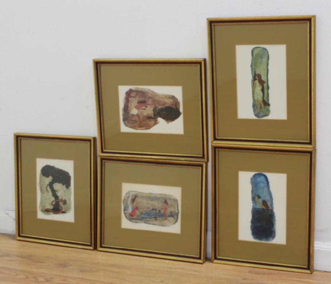 Dino Cavallari, 5 Oils on Paper: All signed. One dated 1968. Three approx. 8" x 5 1/2" sight, 14" x 12" framed, two approx. 5 1/2" x 8" sight, 12" x 14" framed. From the estate of Bent Ove Petersen.