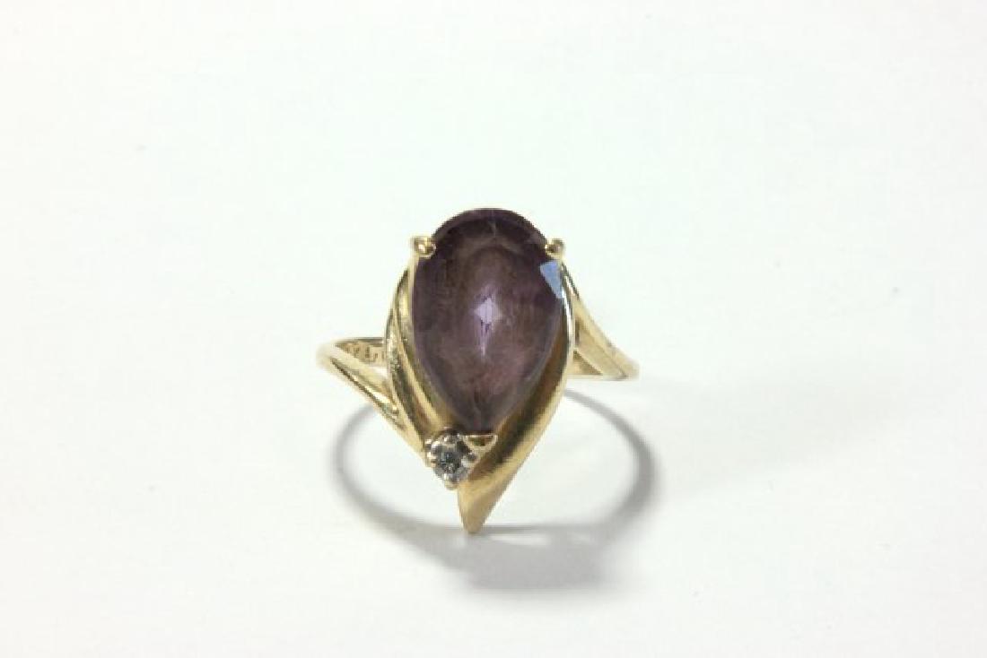 14K Gold Ring with Diamond & Pear-Shape Amethyst (1 of 3)