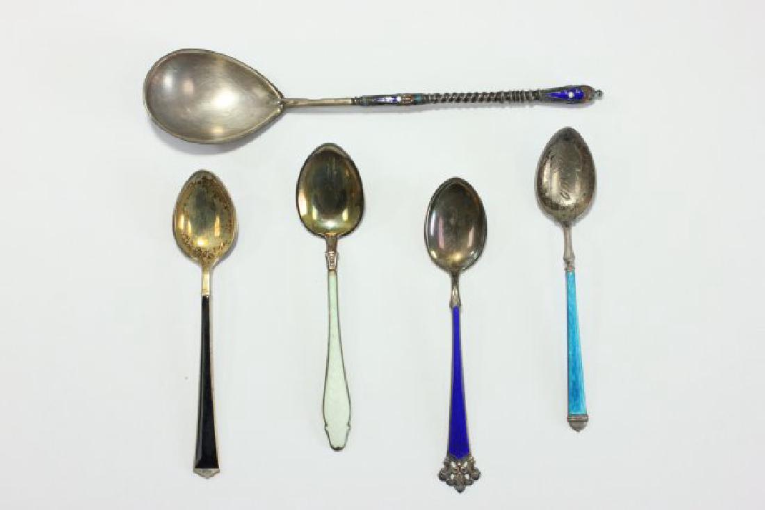 Lot 5 Silver Enamel Spoons (1 of 8)