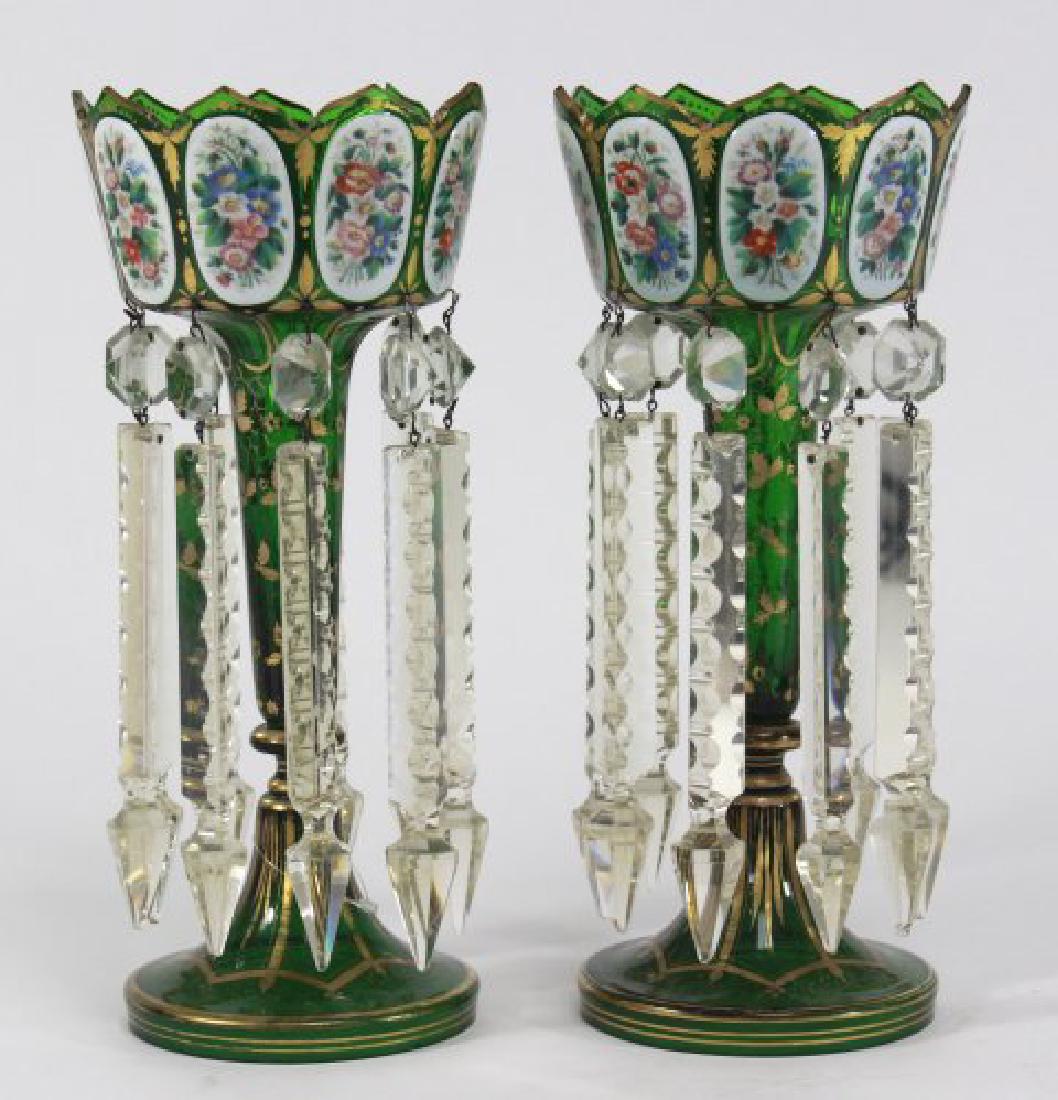 Pair Green Cut-to-Clear Bohemian Lustres (1 of 4)