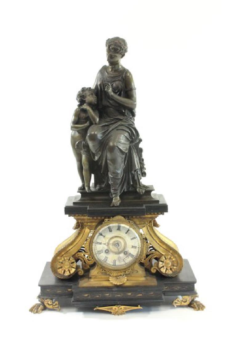 French Napoleon III Bronze & Marble Figural Clock (1 of 5)