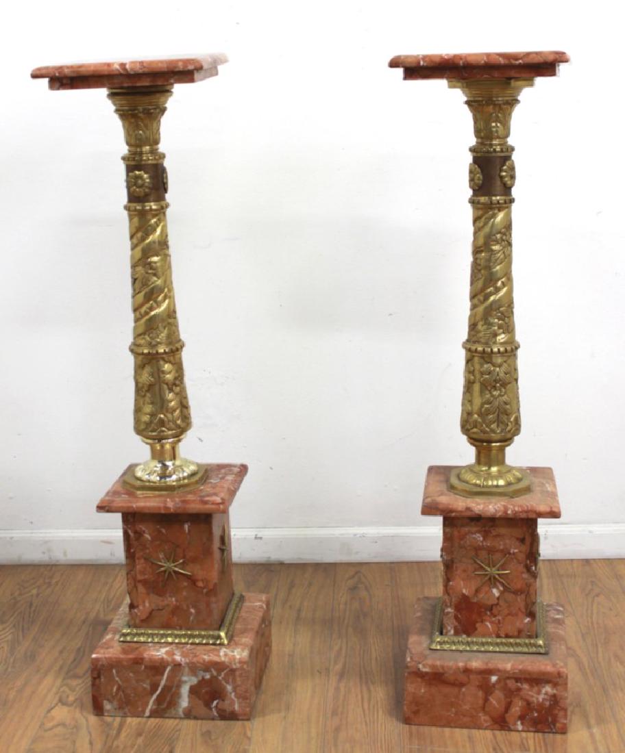 Pair Orange Marble & Bronze Pedestals (1 of 5)