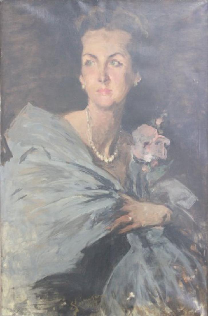 Eustache Stoenesco, Portrait of Lady: Oil on canvas. Signed and dated 1937 bottom. Eustache Stoenesco, Romanian born and died in New York City; highly popular as a well-established portrait artist of the 20th century (1884-1957). Approx. 