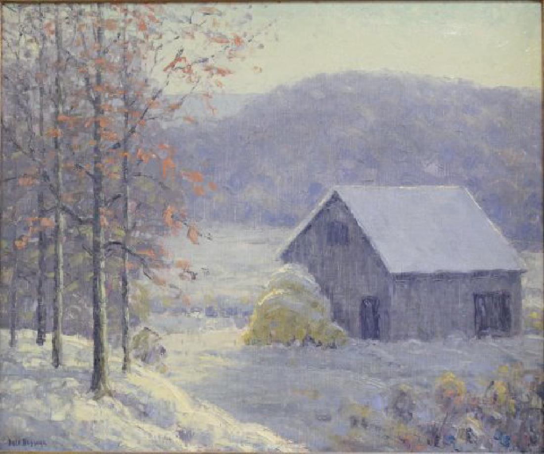 Dale Bessire, Winter Landscape: Oil on canvas. Signed lower left. Dale Bessire, American landscape artist (1892-1974). Approx. 20" x 24" unframed, 24" x 28" framed. From a Park Slope, Brooklyn estate.