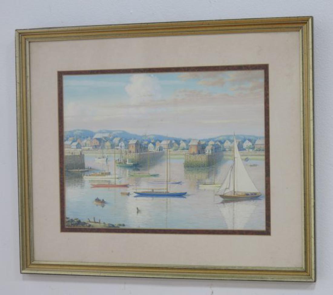 :J.E. Schlatter, Coastal Harbor: Oil on paper. Signed and dated 1940 lower left. Approx. 12" H x 16" W sight, 19" H x 23" W framed.