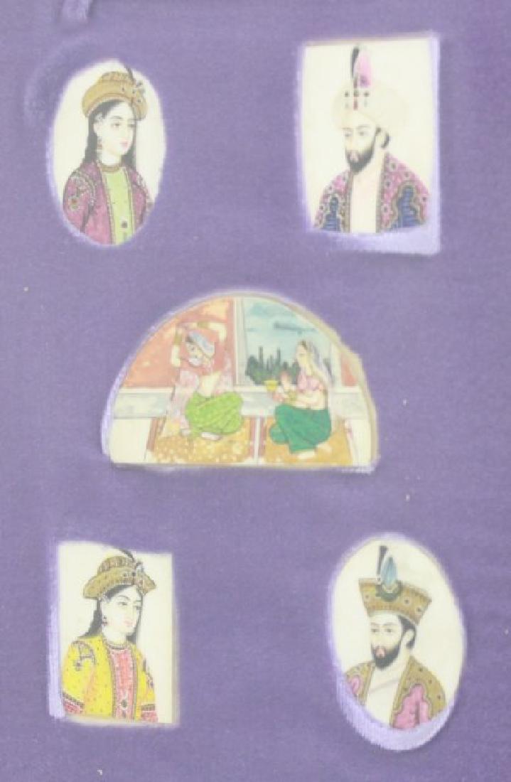 Moghul Handpainted Miniature Portraits: Approx. 11" x 9" frame. From the estate of a NYC socialite. (7037)