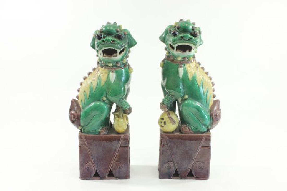 Pair Chinese Glazed Ceramic Foo Dogs (1 of 7)
