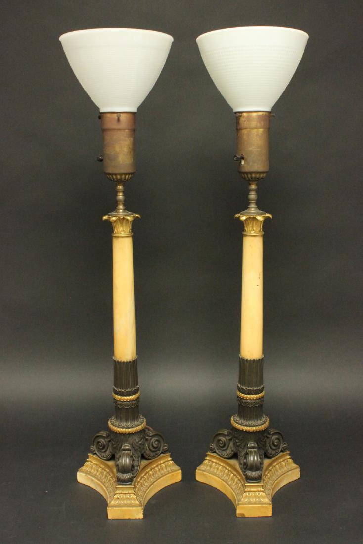 Pair Empire Style Sienna Marble Column Lamps (1 of 6)