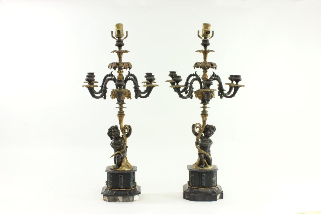Pair French Bronze & Marble Cherub Candelabra (1 of 8)