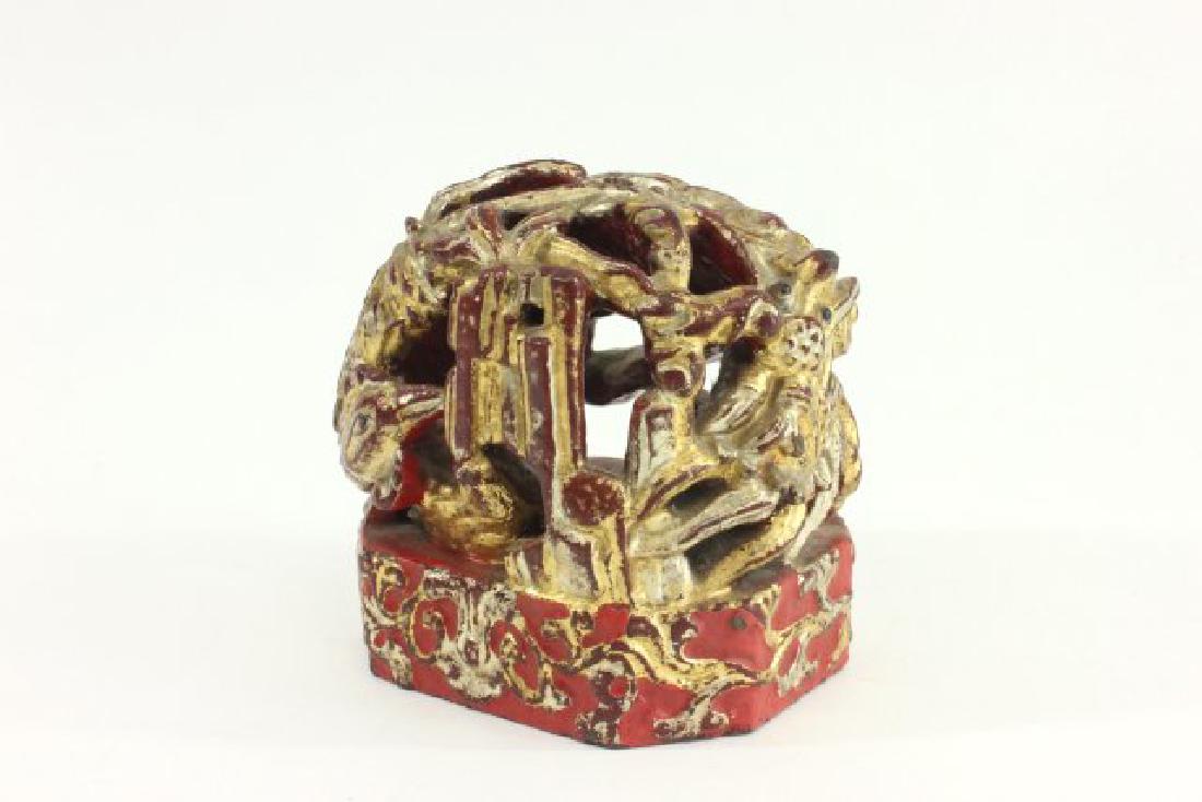 Chinese Cinnabar Colored Stone of Dragon & Falcon (1 of 5)