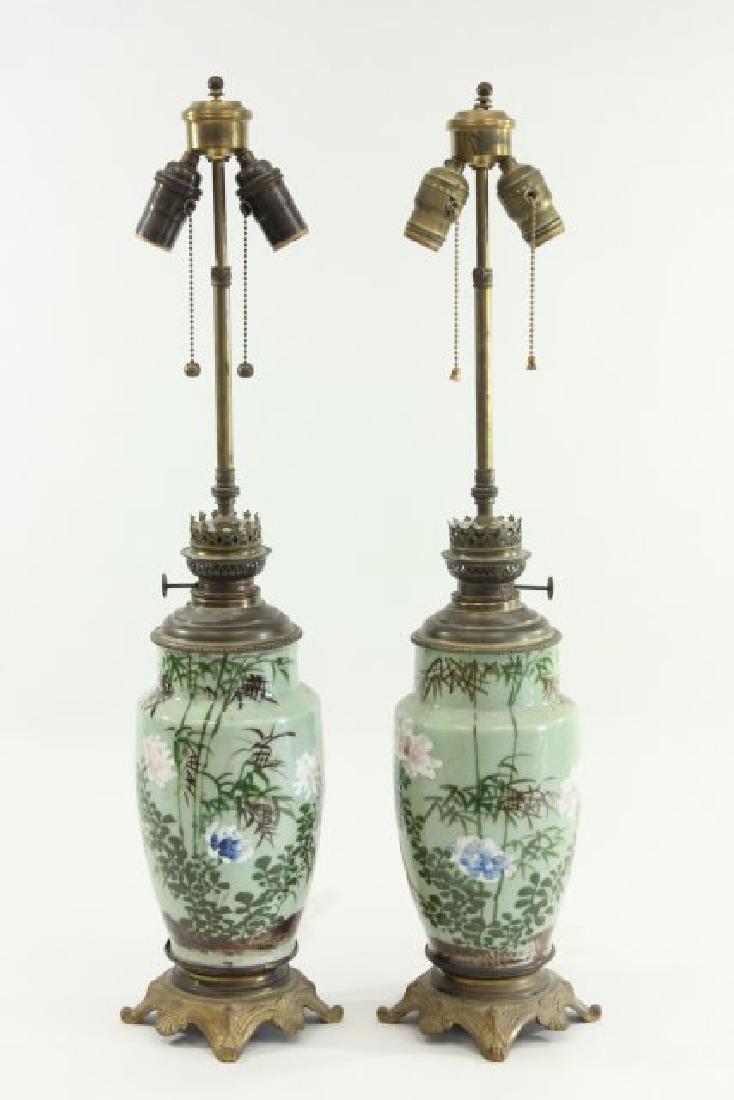 Pair Enameled Green Porcelain Lamps (1 of 7)
