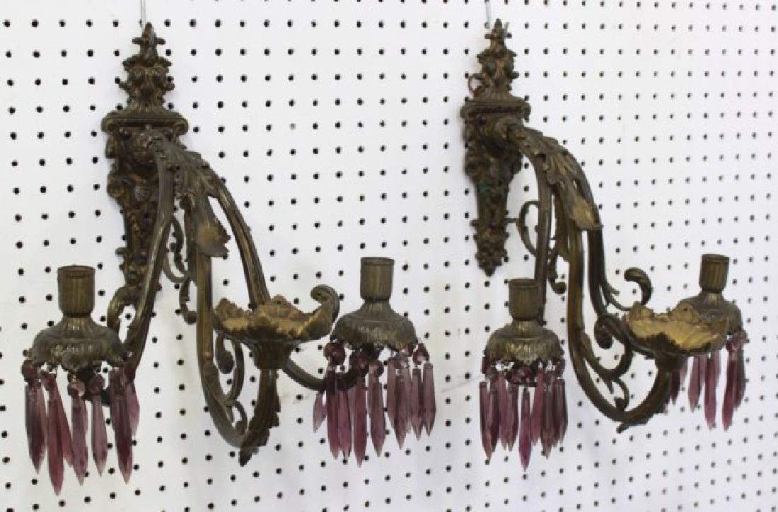 Pair Bronze 3-Arm Sconces (1 of 2)