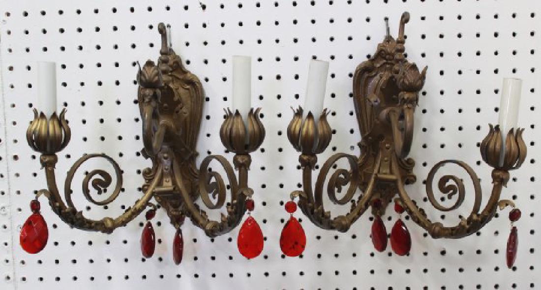 Pair Gothic Style Brown Patina 2-Light Sconces (1 of 3)