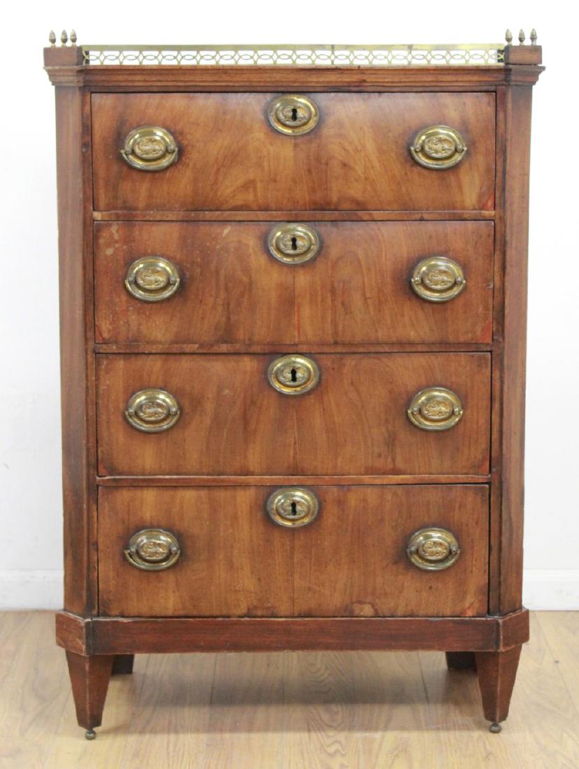 Baltic 4-Drawer Brass Gallery High Chest: Circa 1820. Approx. 44 1/2" H x 29 1/2" W x 13 1/2" D.