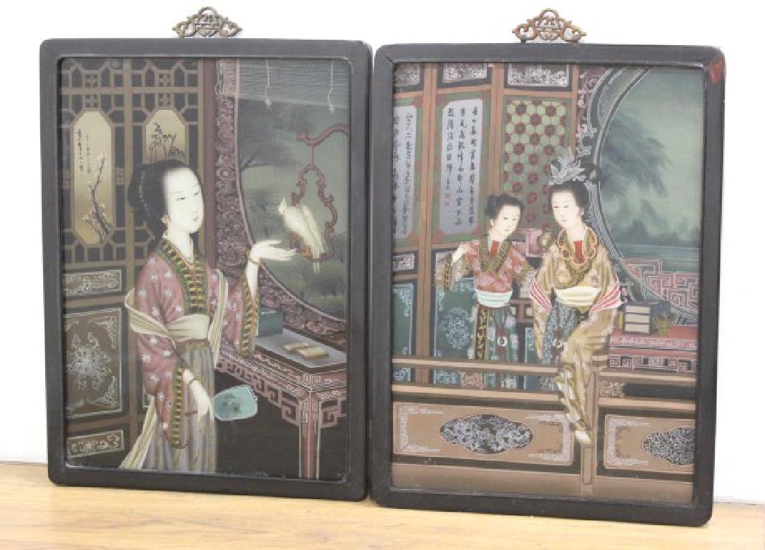 :Pair Japanese Reverse Paintings on Glass (1 of 5)
