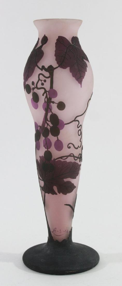 German Contemporary Art Glass Cameo Vase: Signed A. Sall. Approx. 12 1/2" H. From a South Hampton contents. Small flake on top.