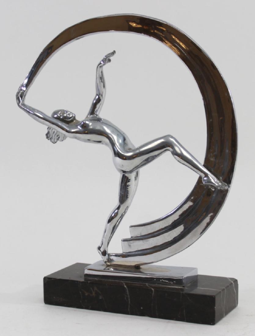 Metal Figure of Scarf Dancer: Mounted on marble base. Signed Janle and M. Leverrier on back. Joule foundry mark. Approx. 12 3/4" H with base. From a South Hampton contents.