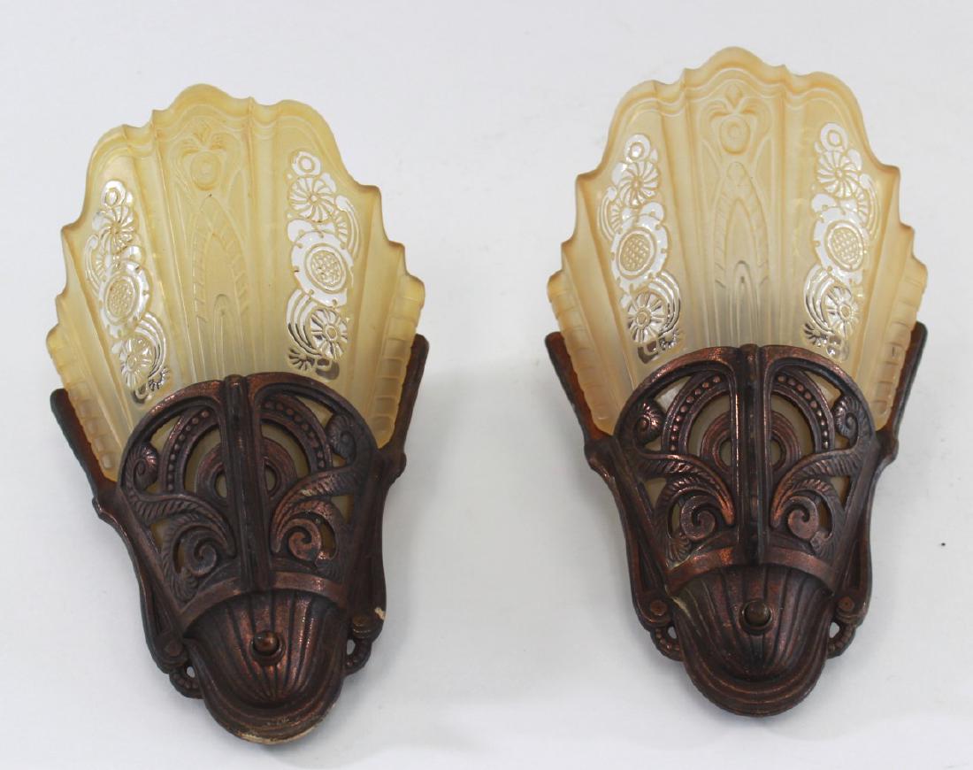 Pair Art Deco Slip Glass Shade Lightolier Sconces (1 of 3)