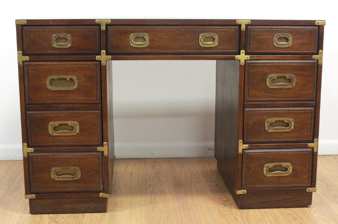 20th Century Campaign Style Pedestal Desk (1 of 7)