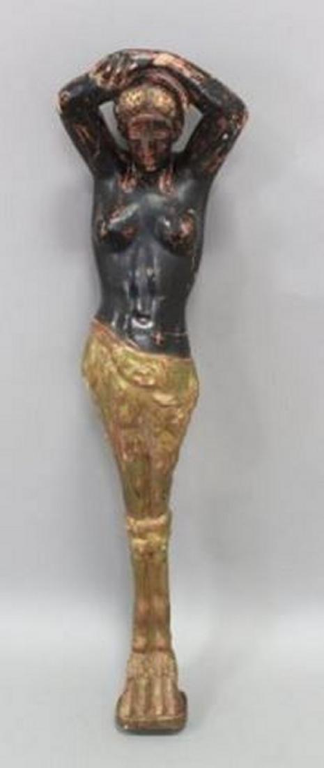 :Figural Paint Decorated Wood Column of a Woman (1 of 4)