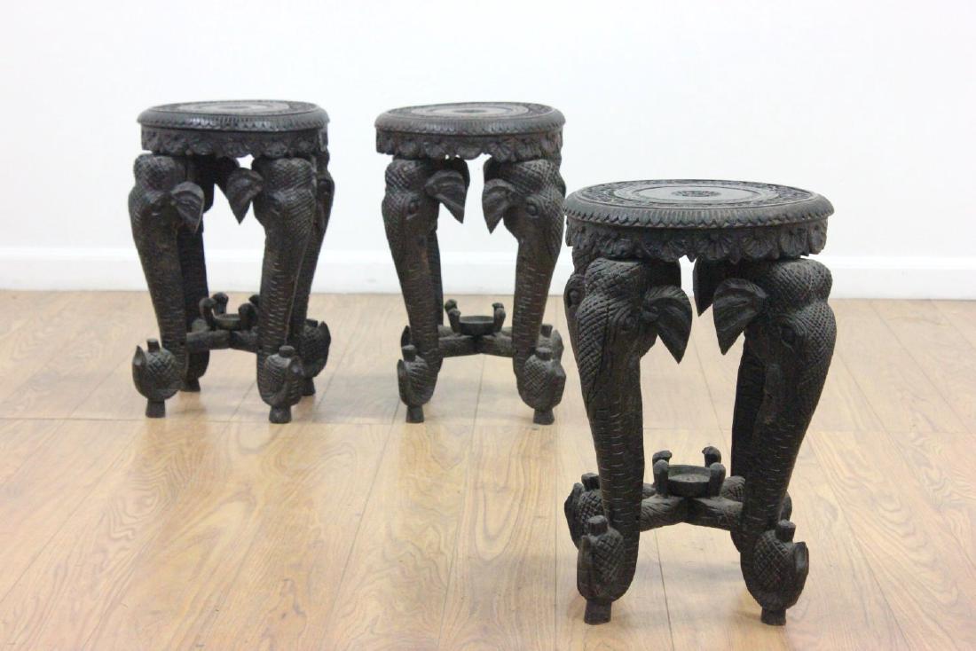 Set 3 Carved Figural Indian Round Taboret Tables (1 of 4)