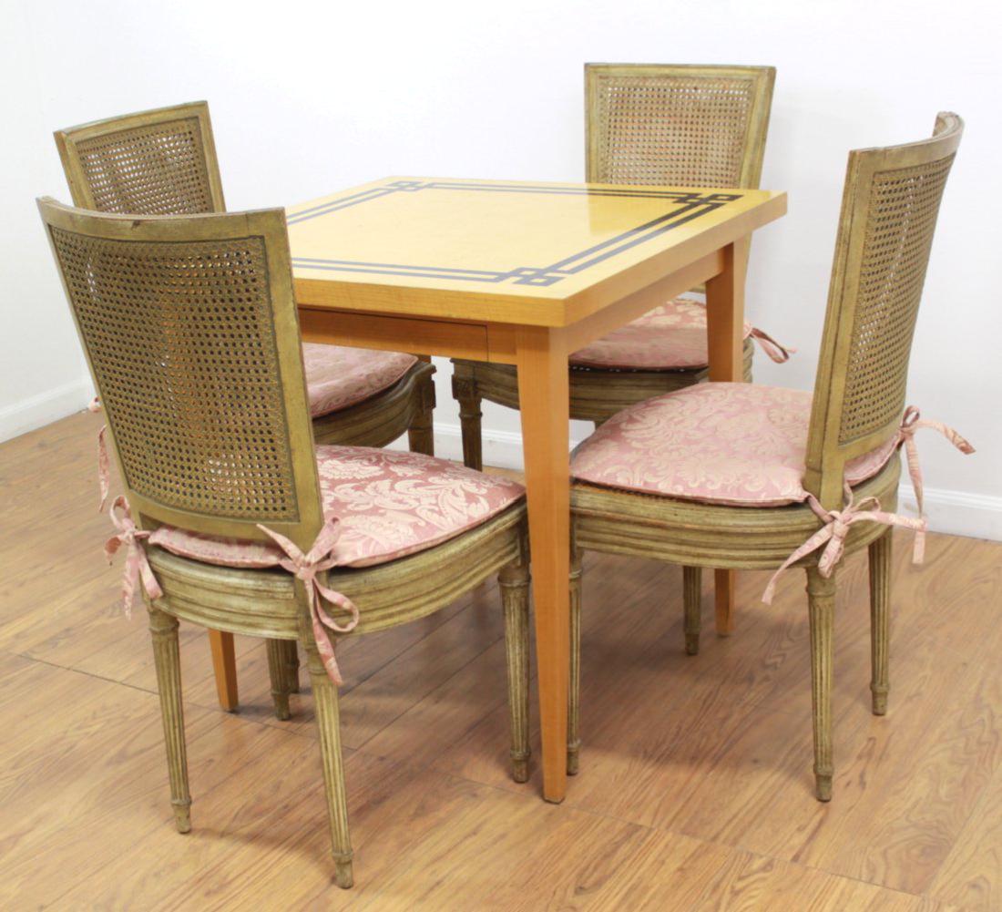 4 Cane Back Off-White Chairs & Card Table (1 of 6)