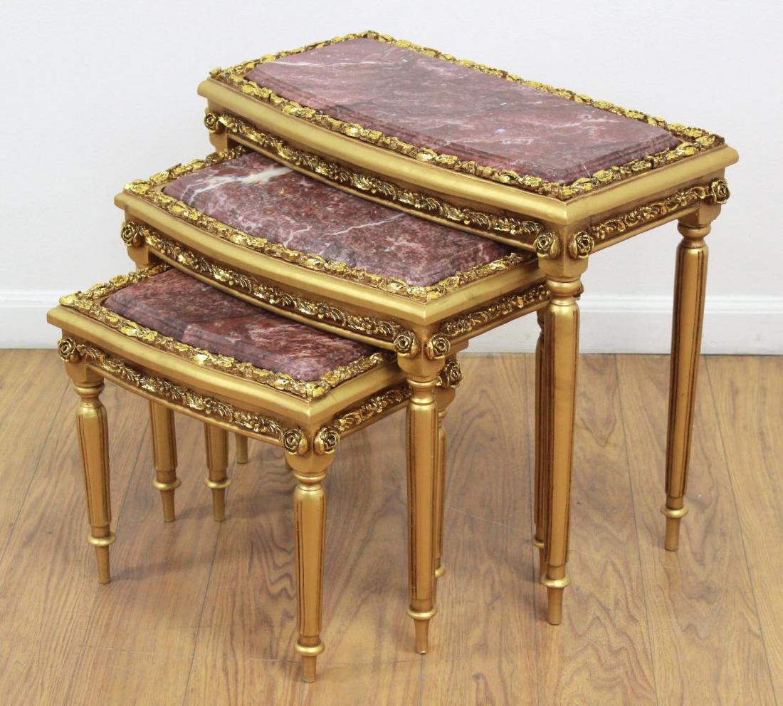3 Marble & Gold Leaf Nesting Tables (1 of 3)