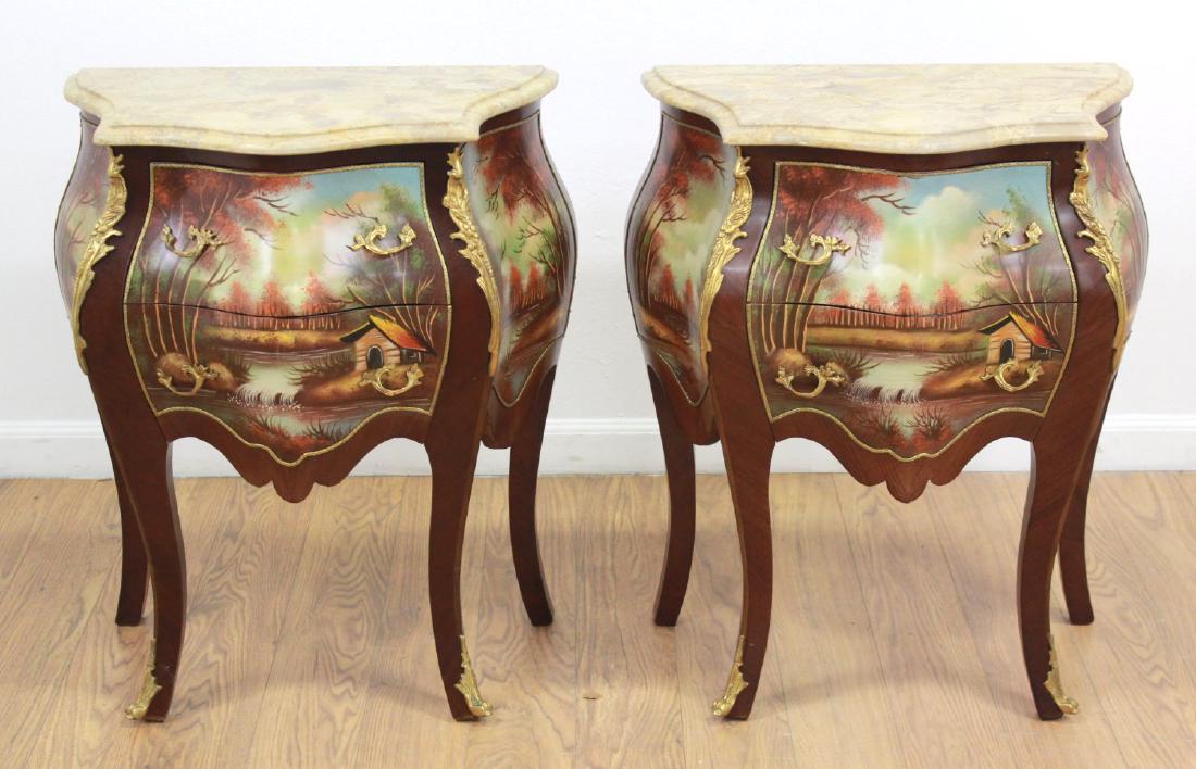 Pair Handpainted 2-Drawer Marble Top Commodes (1 of 3)