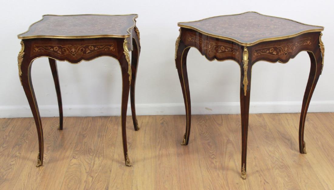 Pair Louis XV Style Inlaid Marquetry End Tables (1 of 4)