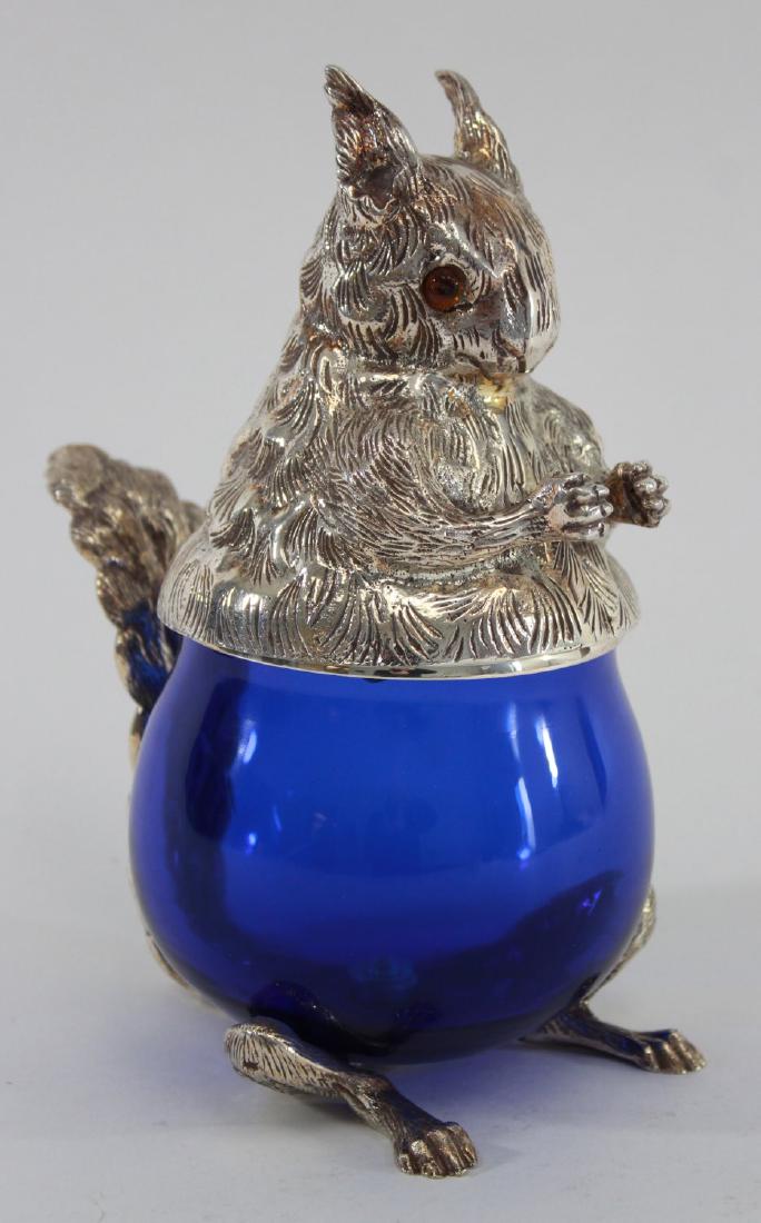 Silverplate & Cobalt Glass Squirrel Decanter: Approx. 9 3/4".