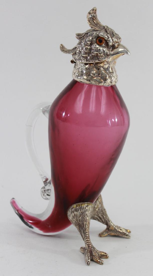 Amethyst Glass & Silverplate Bird Decanter: Approx. 11 1/4" H.