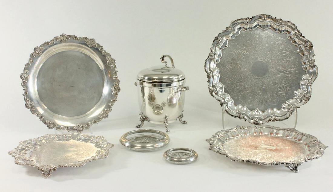 Group Lot of Silverplated Trays, Bucket & Coasters (1 of 10)