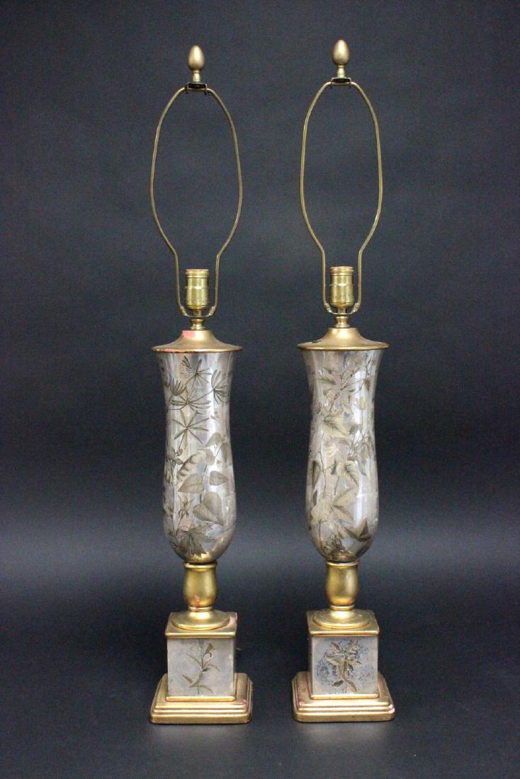 Pair Silvered Reverse Painted Mirrored Lamps (1 of 4)