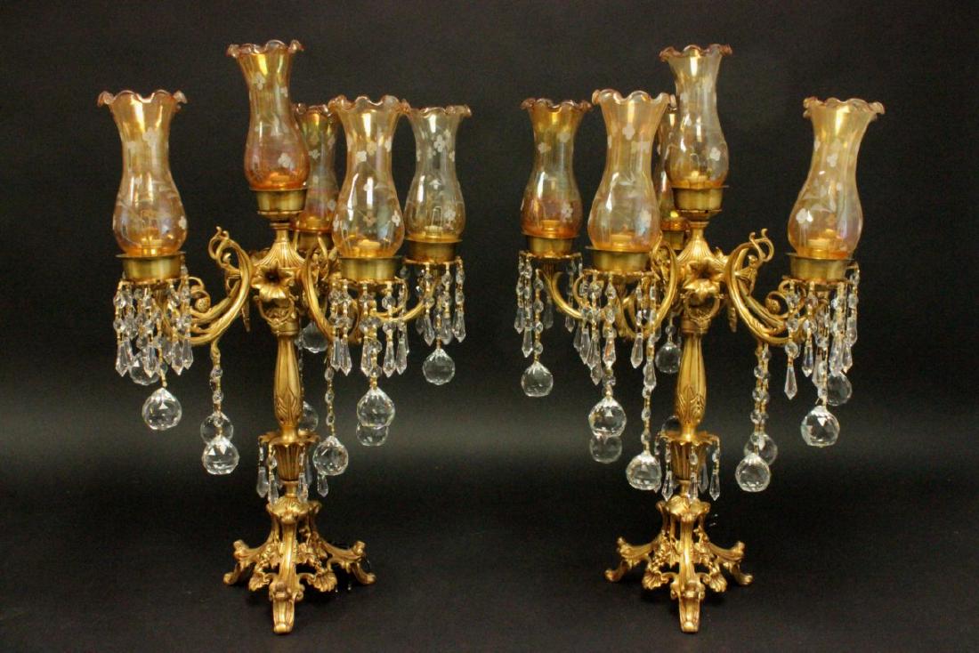 Pair Bronze & Crystal 6-Light Candelabra (1 of 5)