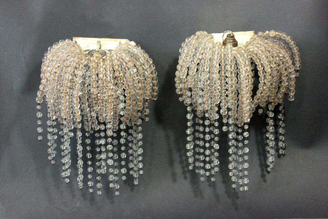 Pair Art Deco Style Waterfall Crystal Sconces: Approx. 10" x 10".