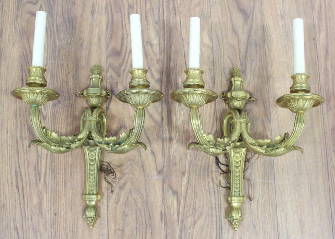 Fine Pair of French Dore Bronze 2-Light Sconces (1 of 3)