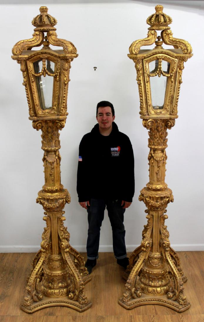 Pair Palace-Size Gilt Lamp Posts (1 of 6)
