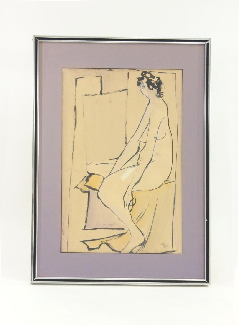 Leopoldo Torres Aguero, "Nude Woman": Mixed media on paper. Signed lower right. Leopoldo Torres Aguero (1924-1995). Approx. 17" x 11" sight, 23" x 17" framed. From an Elmhurst, Queens, NY contents.