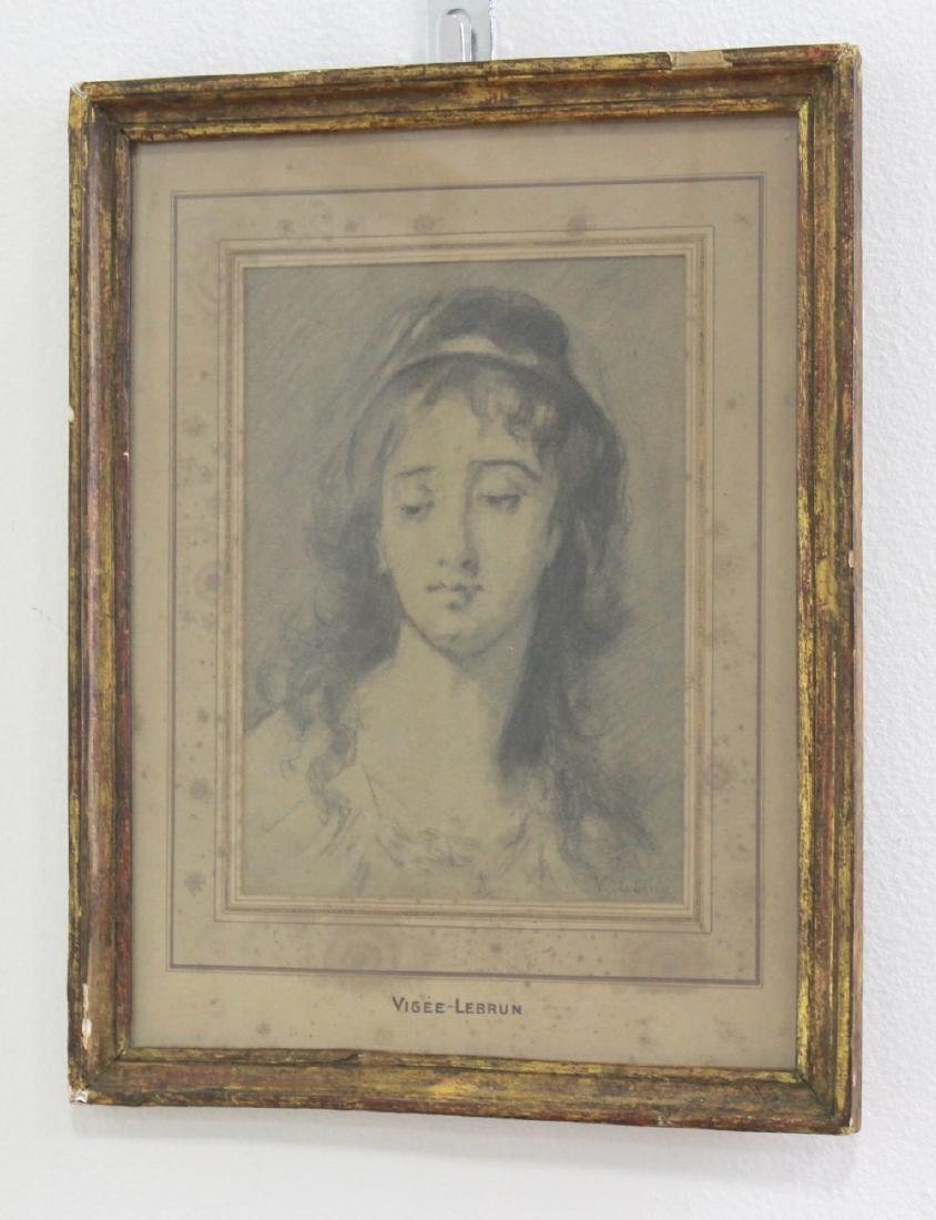 Attr. to Elisabeth VigÃ©e-Lebron, Portrait: Portrait of young lady. Pencil or black chalk on paper. Elisabeth VigÃ©e-Lebron, French (1755-1842). Approx. 9" x 6 1/2" sight, 15" x 11" framed. From a collection of antiques that were purchased wh