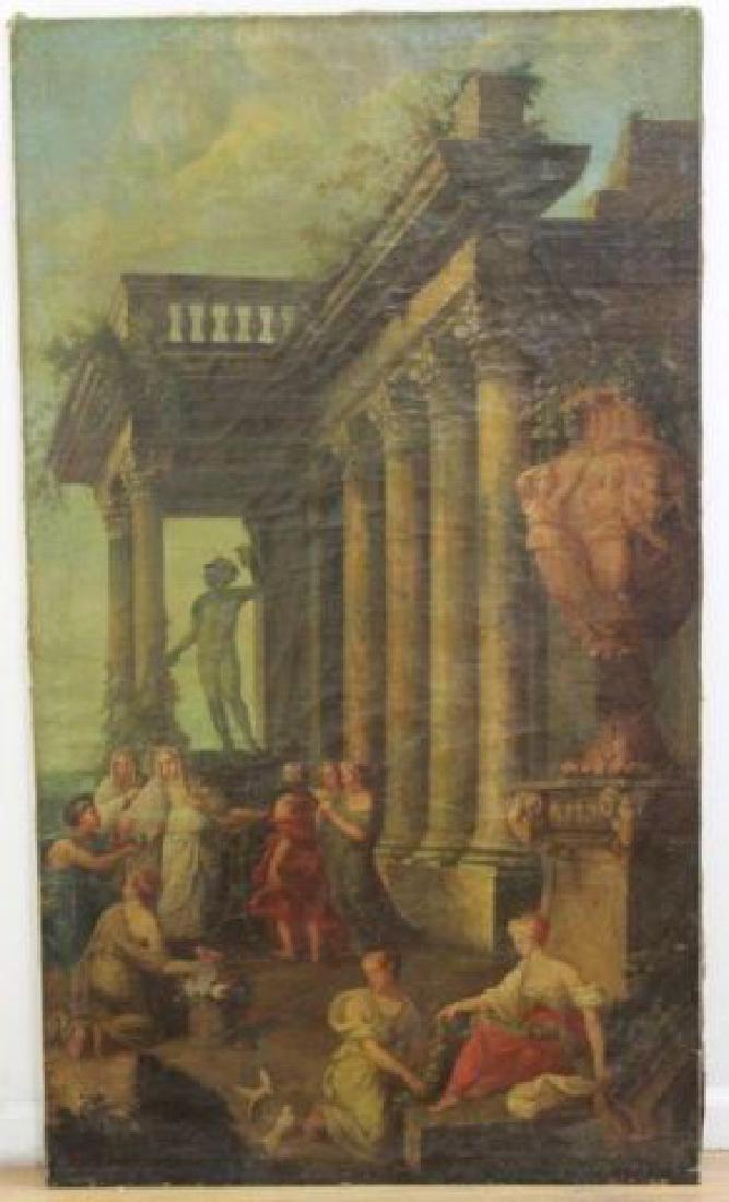 :House of the Vestal Virgins: Oil on canvas. 19th century. Approx. 60" H x 34 1/4" W.