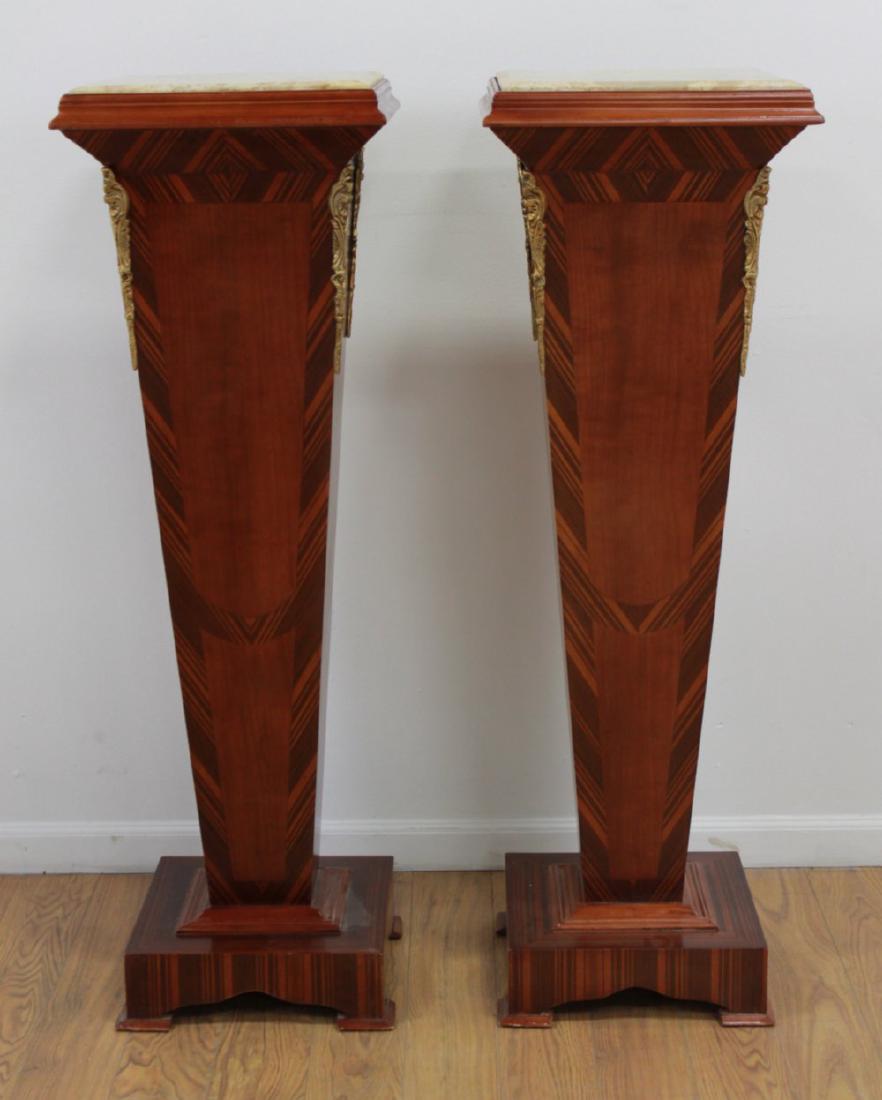 Pair Wood & Marble Top Pedestals (1 of 5)
