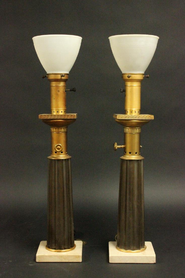 Pr Brass & Marble Mid-Century Modern Column Lamps (1 of 4)