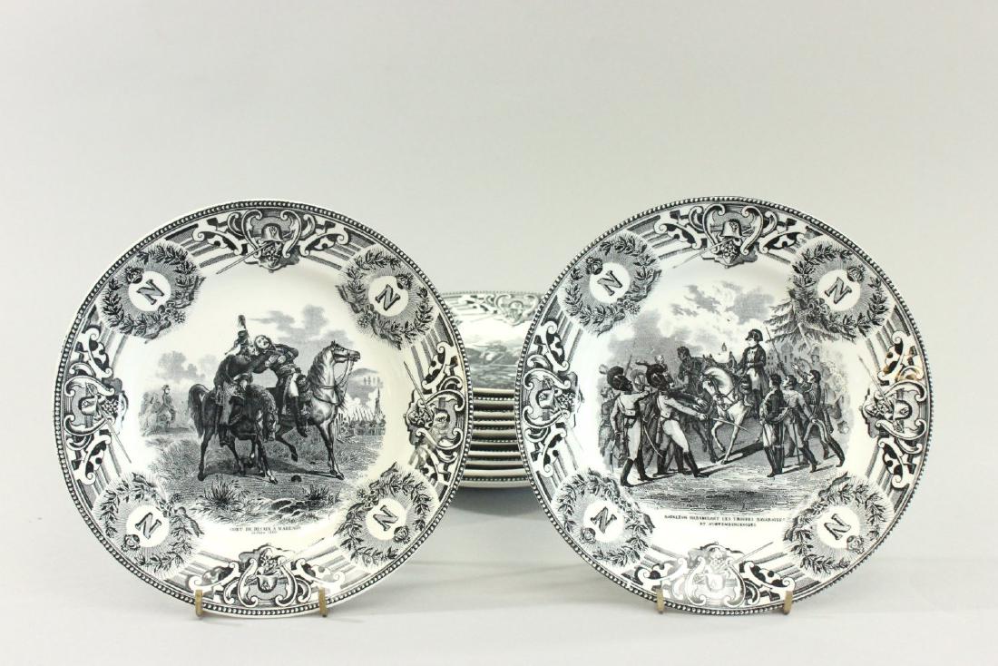 Set of 12 Boch Freres Napoleon Battle Scene Plates: Ceramic plates with different battle scenes. Approx. 8" diameter. From a NY estate. (7080) All in very good condition.