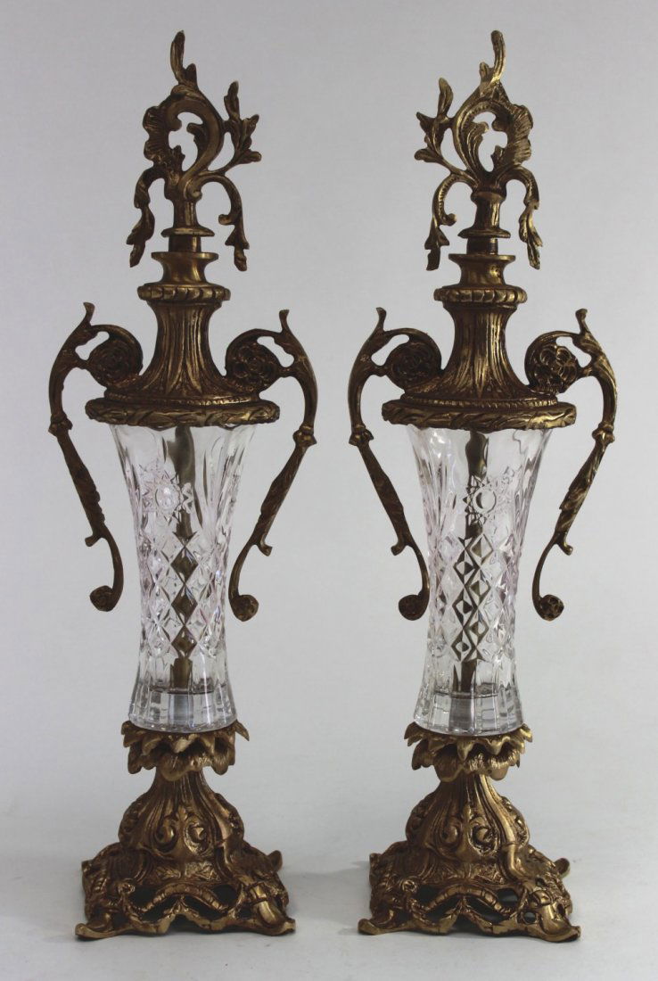 Pair Bronze & Crystal Vases (1 of 4)