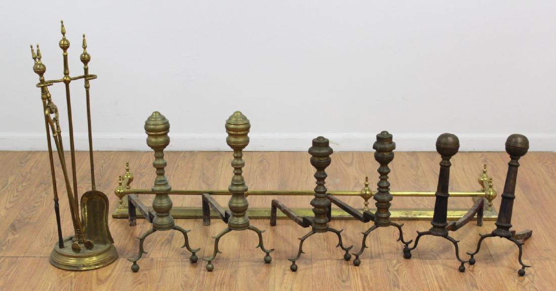3 Pairs Federal Style Brass Andirons, Fire Fender (1 of 4)